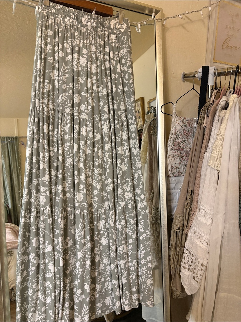 Floral Tiered Maxi Skirt in Sage Green
